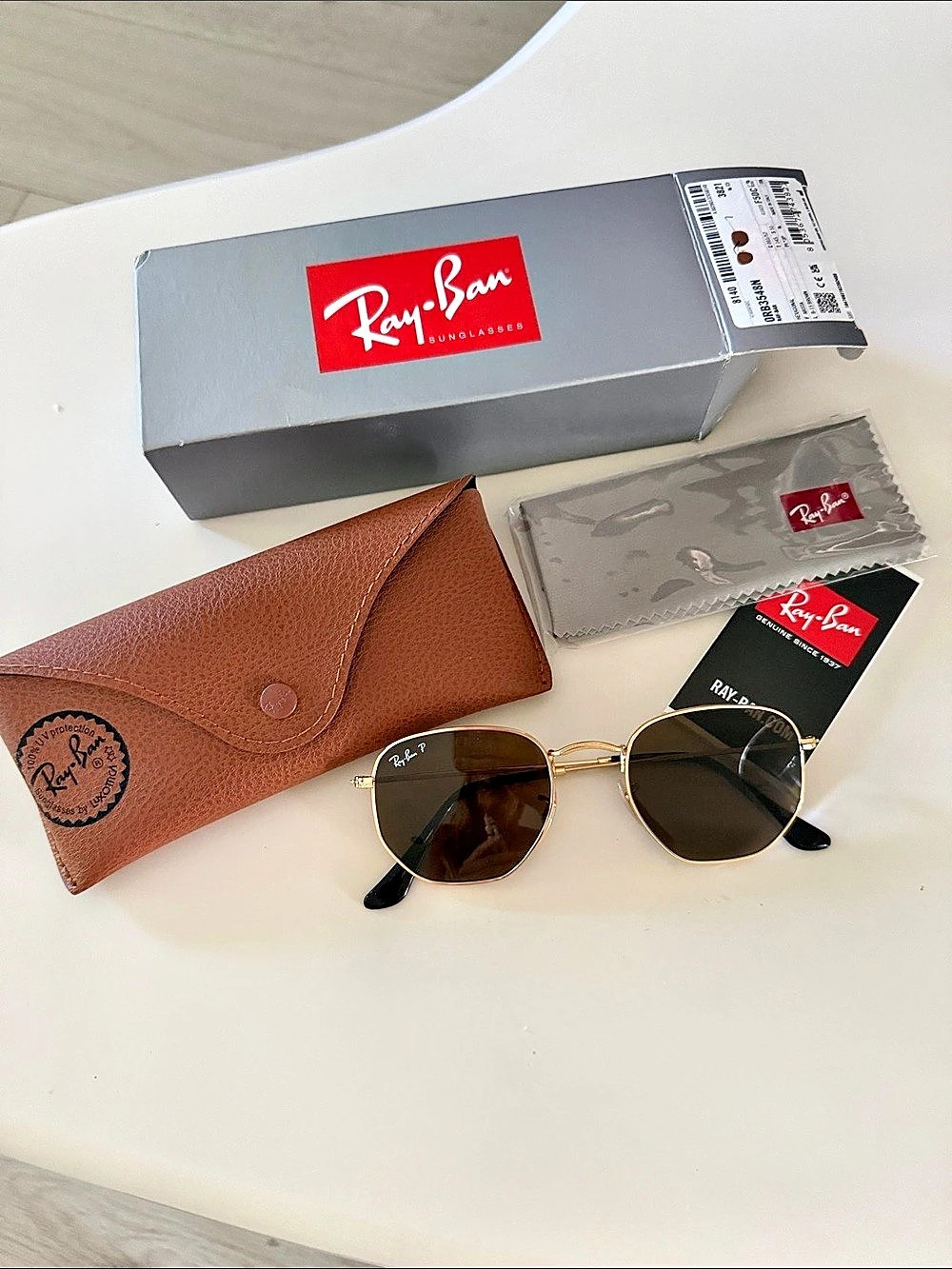 Ray-Ban RB3548-N Polarized Hexagonal Sunglasses Brown